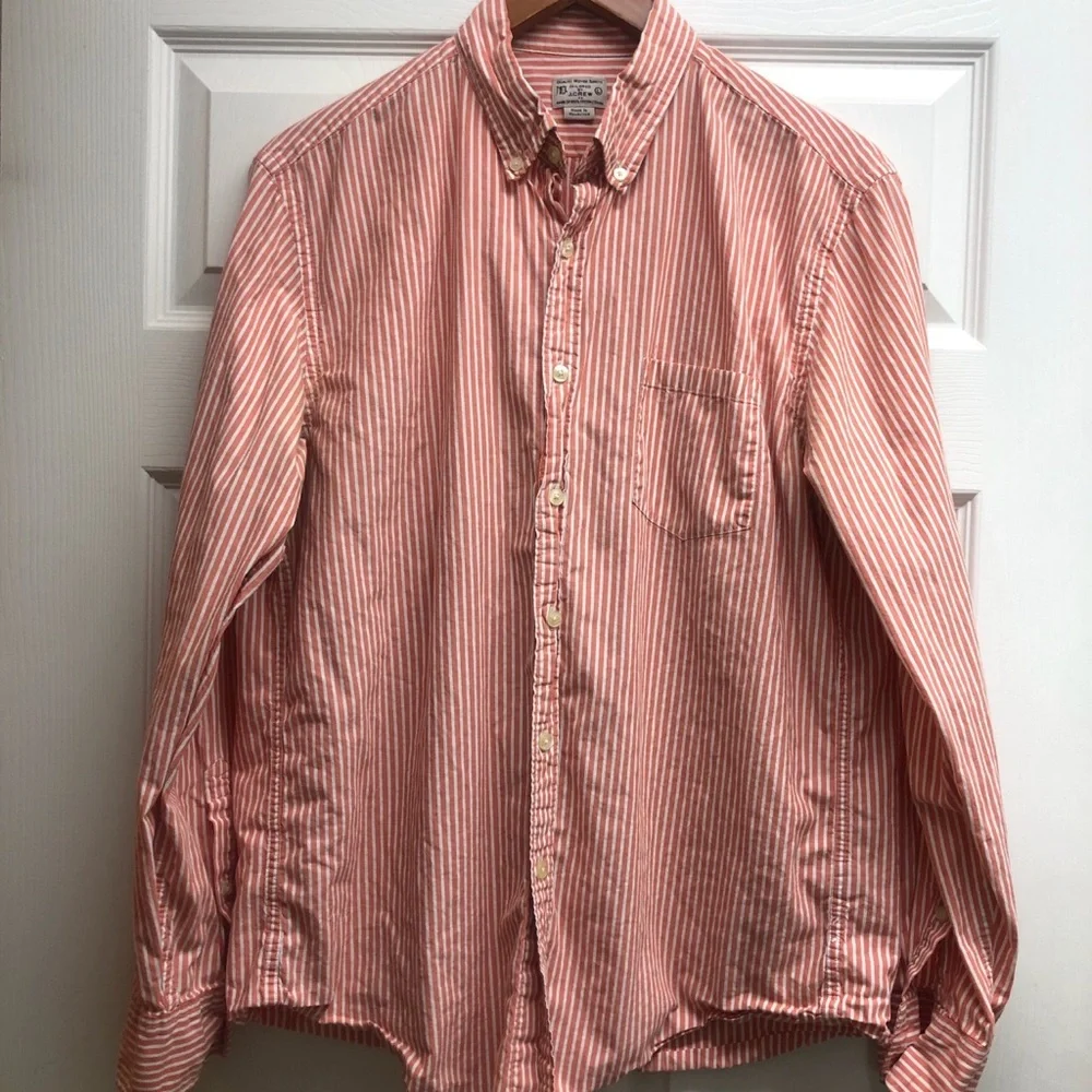 J. Crew Coral and White Striped Cotton Shirt